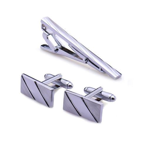Two Diagonal Lines Cufflinks and Tie Clip Set