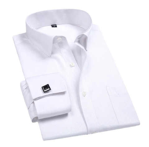 White men's cuffed shirt with French cuffs - 1