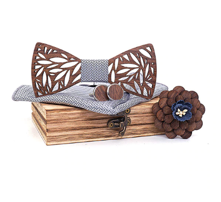 Wooden cufflinks with Veles bow tie