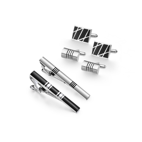 Gift set of 2 pairs of cufflinks with a tie clip - 1