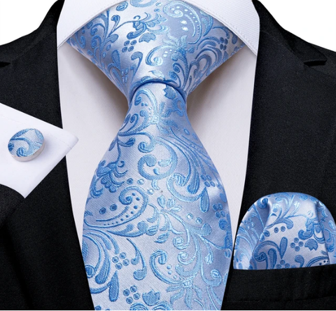 Cufflinks with tie light blue floral pattern