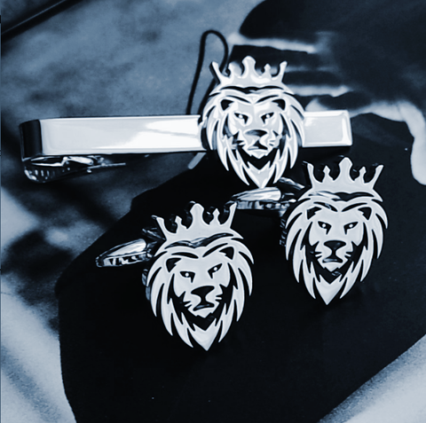 Lion cufflinks with tie clip - 1