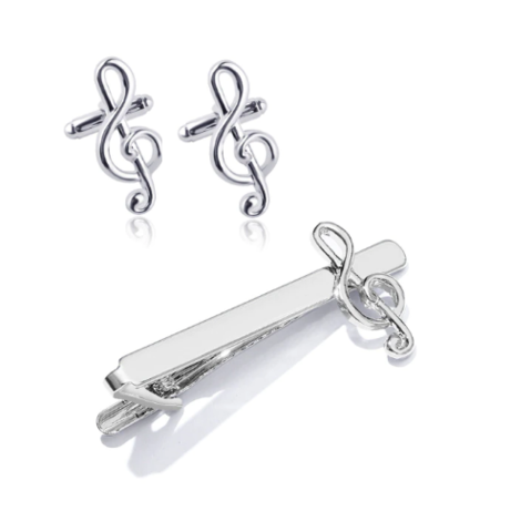 Cufflinks with treble clef clip