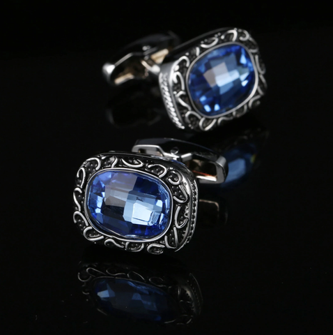 Oval cufflinks with blue stone - 1