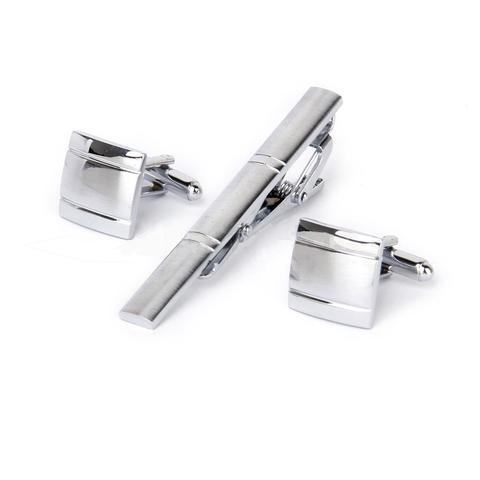 Silver Metal Cufflinks and Tie Pin Set