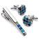 Cufflinks with blue-mosaic tie clip - 1/4