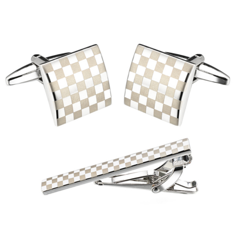Square cufflinks with tie clip