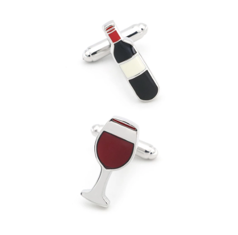 Cufflinks bottle and glass of wine - 1