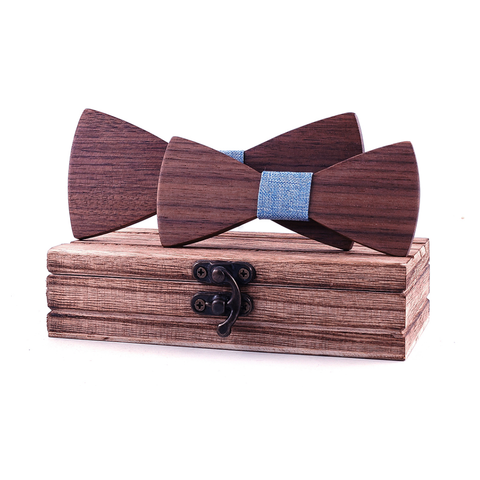 Men's and children's wooden bow tie set - 1