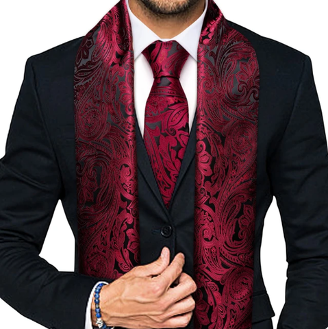 Cufflinks with tie and scarf dark red pattern
