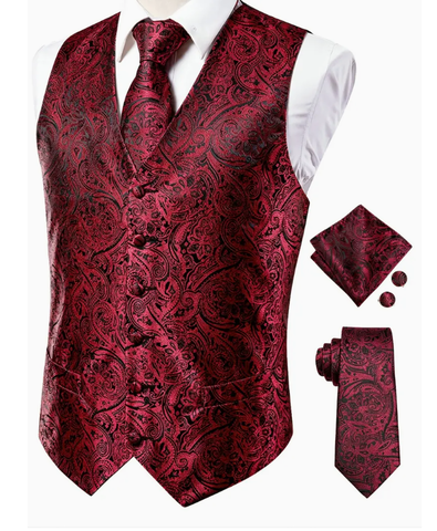 Red vest with a pattern for a suit with accessories - 1