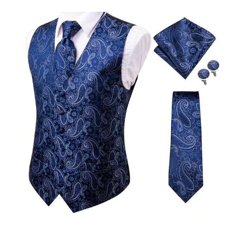 Blue vest with a pattern for a suit with accessories - 1