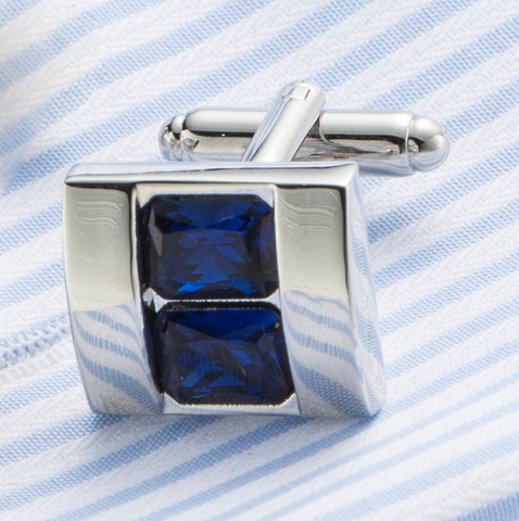 Faceted Blue Crystal Cufflinks - 2