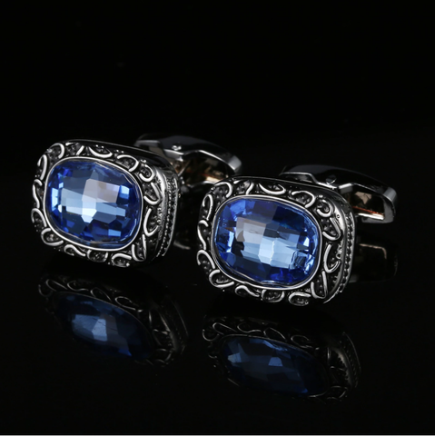 Oval cufflinks with blue stone - 2