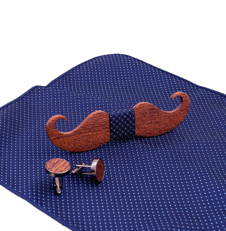Wooden cufflinks with bow tie mustache - 2