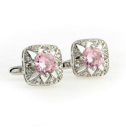 Luxury Pink Crystal Flower Cufflinks - 2