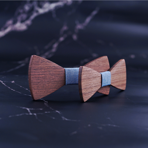 Men's and children's wooden bow tie set - 2