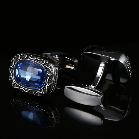Oval cufflinks with blue stone - 3