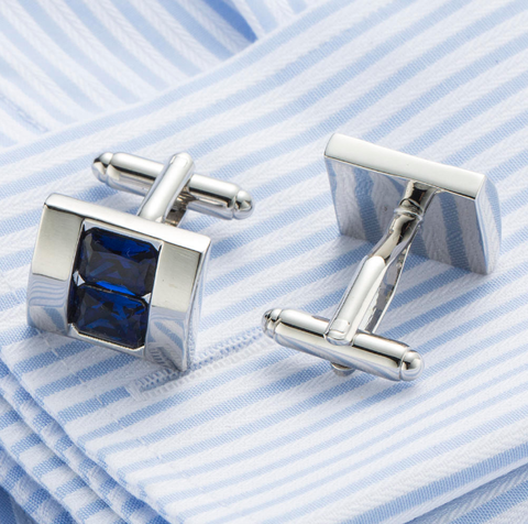 Faceted Blue Crystal Cufflinks - 4